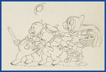 SILLY SYMPHONIES - THE BIG BAD WOLF PRODUCTION DRAWING PAIR & LAYOUT DRAWING.