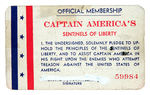 "CAPTAIN AMERICA SENTINELS OF LIBERTY" COMIC BOOK PREMIUM BADGE & MEMBERSHIP CARD.