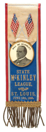 McKINLEY DATED RIBBON BADGE USED AT THE 1896 ST. LOUIS CONVENTION.