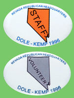 "DOLE-KEMP 1996" PAIR OF NEVADA "STAFF" AND "VOLUNTEER" BUTTONS.