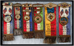 ORNATE AND EARLY FRATERNAL RIBBON BADGES GROUP OF TWELVE.