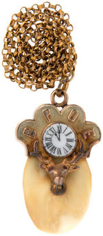 ELKS FRATERNAL WATCH CHAIN CHARMS OF EXCEPTIONALLY LARGE TEETH IN 10K GOLD MOUNTS.