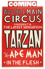 "WALTER L. MAIN CIRCUS - TARZAN THE APE MAN" LINEN-MOUNTED POSTER.