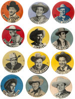 MOVIE COWBOYS C. 1950 GROUP OF TWELVE BUTTONS.