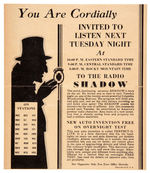 "THE SHADOW" RADIO BROADCAST SCHEDULE FOLDER WITH ENVELOPE FROM 1932.