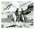 "CLAYTON MOORE 1979/JAY SILVERHEELS" LONE RANGER CHARACTERS DOUBLE SIGNED PHOTO.