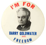 GOLDWATER SCARCE PICTURE AND SLOGAN BUTTON HAKE #2032.