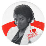 “ I (HEART) MICHAEL JACKSON” BUTTON WITH PHOTO FROM THRILLER ALBUM.