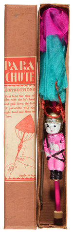 "PARACHUTE" CELLULOID FIGURE BOXED TOY.