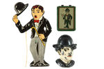 CHARLIE CHAPLIN FIVE PIECE METAL/CERAMIC LOT.