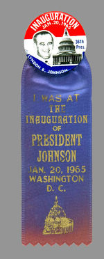 LBJ INAUGURATION PIN AND RIBBON.