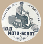 "GO MOTO-SCOOT" LARGE 1940s BUTTON.