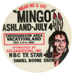 RARE 1966 BUTTON FOR “MINGO/NBC T.V. STAR DANIEL BOONE SHOW.”