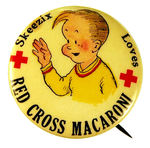 "SKEEZIX LOVES RED CROSS MACARONI" AD BUTTON.