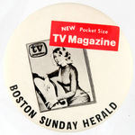 NEWSTAND OPERATOR/STORE CLERKS 4" BUTTON PROMOTING BOSTON AREA TV MAGAZINE