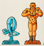 "PLASTIC CIRCUS FREAK STATUETTE” CEREAL BOX AND STATUES PROTOTYPE ART PAIR.