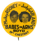 JUDY GARLAND & MICKEY ROONEY BUTTON PROMOTES 1939 MOVIE DIRECTED BY BUSBY BERKELEY.