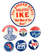 SCARCE "GARDEN STATE SALUTES IKE" PLUS SIX OTHER BUTTONS.