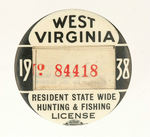 "WEST VIRGINIA 1938 RESIDENT STATEWIDE HUNTING & FISHING LICENSE."