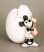 EARLY 1930s GERMAN GLAZED CERAMIC MICKEY W/BANJO ATTACHED TO GLAZED CERAMIC EGG.