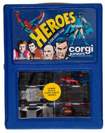 "CORGI JUNIORS HEROES" CAR CARRY CASE INCLUDING BATMAN, SPIDER-MAN, BOND AND TV CHARACTER CARS.