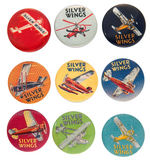 SILVER WINGS BREAD GROUP OF NINE AVIATION BUTTONS FROM THE 1930s.