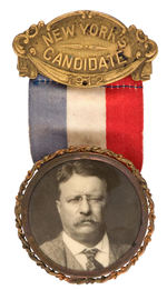 TR RARE "NEW YORK'S CANDIDATE 1912" RIBBON BADGE.