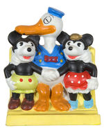 DONALD DUCK WITH MICKEY AND MINNIE MOUSE BISQUE TOOTHBRUSH HOLDER IN CHOICE CONDITION.