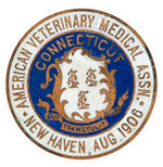 "AMERICAN VETERINARY MEDICAL ASSN. NEW HAVEN, AUG 1906." ENAMEL ON BRASS CONVENTION BADGE.