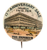 GRAPHIC 1919 BUTTON FOR THE "EMPORIUM-FASTEST GROWING STORE IN THE TWIN CITIES."