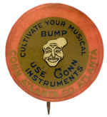 “USE CONN INSTRUMENTS” EARLY ADVERTISING BUTTON FROM HAKE COLLECTION & CPB.