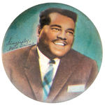 “SINCERELY, FATS DOMINO” MID-50s PORTRAIT BUTTON FROM HAKE COLLECTION & CPB.