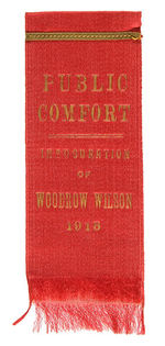 WILSON 1913 INAUGURAL RIBBON APPARENTLY WORN BY REST ROOM ATTENDANTS.