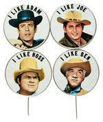 BONANZA SET OF 4 LARGE FULL COLOR LITHO TIN PORTRAIT STICKPINS.