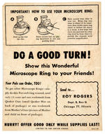 ROY ROGERS MICROSCOPE RING WITH MAILER AND INSTRUCTIONS.