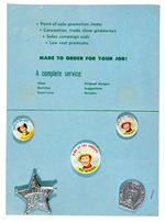 GREEN DUCK METAL STAMPING CO. PROMOTIONAL FOLDER WITH FIVE ROY ROGERS PREMIUMS.