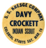 “DAVY CROCKETT” RARE DIME STORE AND MOVIE THEATER ADVERTISING BUTTON.