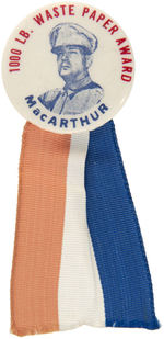 RARE SCRAP DRIVE AWARD BUTTON PICTURING MacARTHUR.