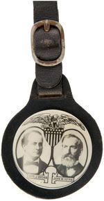 BRYAN/KERN  RARE REAL PHOTO CELLULOID JUGATE ON LEATHER WATCH FOB.