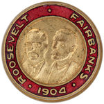“ROOSEVELT/FAIRBANKS/1904” SMALL BUT HIGHLY DETAILED ENAMEL AND BRASS LAPEL STUD.