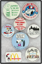 CHARLIE BROWN, SNOOPY AND PEANUTS CHARACTERS EIGHT BUTTONS INCLUDING SEVERAL EARLY.