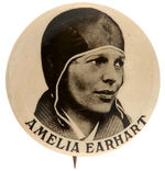 "AMELIA EARHART" RARE REAL PHOTO BUTTON.