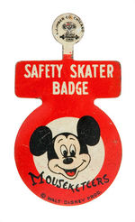 "MOUSEKETEERS SAFETY SKATER BADGE."