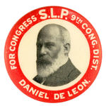 RARE S.L.P. BUTTON FOR 1908 CONGRESS CAMPAIGN OF LEADER DANIEL DE LEON.