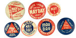 COMMUNIST PARTY GROUP OF SEVEN BUTTONS FOR MAY DAY.