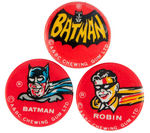 BATMAN THREE OF FIVE BUTTONS FROM 1966 BRITISH CHEWING GUM SET.