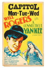 WILL ROGERS "A CONNECTICUT YANKEE" WINDOW CARD.