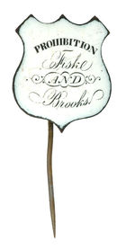 RARE 1888 "PROHIBITION" PARTY PORCELAIN ON BRASS STICKPIN FOR FISKE AND BROOKS.