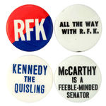 FOUR 1968 PRIMARY BUTTONS FOR RFK, ANTI RFK, ANTI EUGENE McCARTHY.