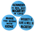 EUGENE McCARTHY 1968 PRIMARY CAMPAIGN TRIO OF SLOGAN BUTTONS.